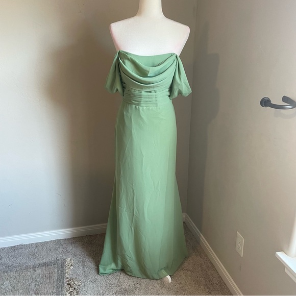 Geforsp Dresses & Skirts - Chic Off-Shoulder Pastel Green Dress with Corset Back